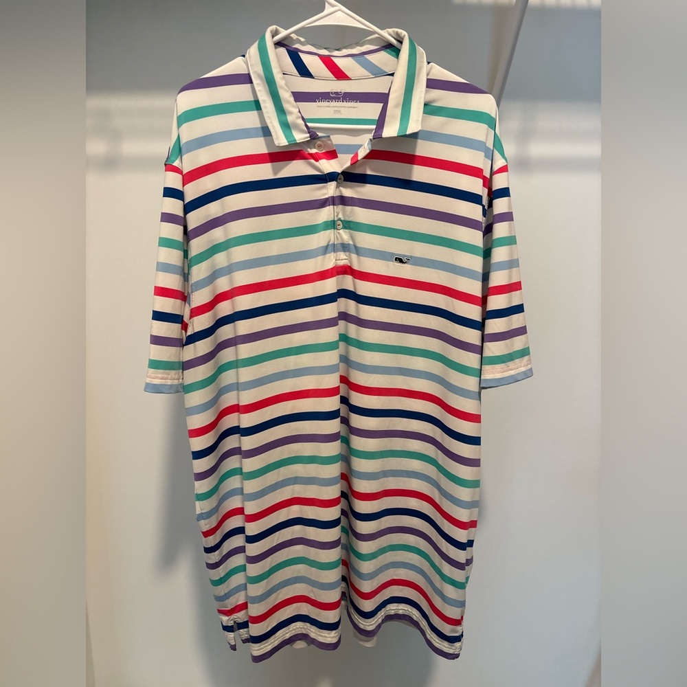 Vineyard Vines Bright Multi-Striped Polo — Red, Navy, Purple, Teal, Light Blue